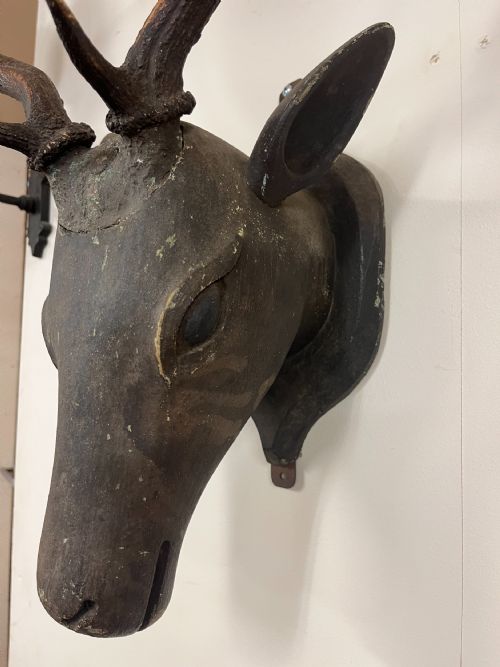 CIRCA 1900 FOLK ART CARVED WOOD STAGS HEAD - ADDITIONAL PHOTO 7