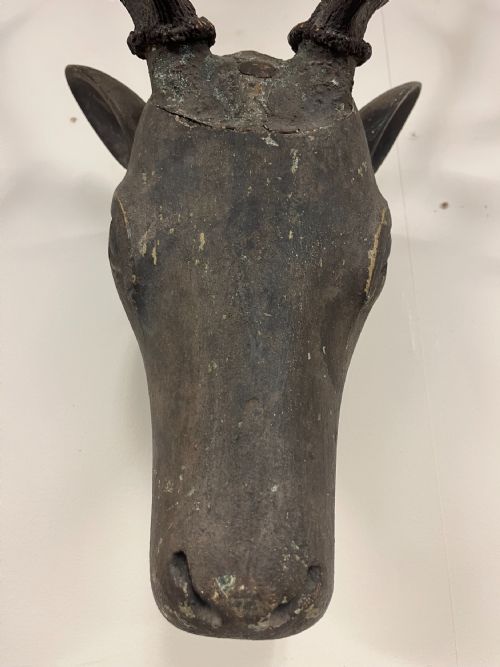 CIRCA 1900 FOLK ART CARVED WOOD STAGS HEAD - ADDITIONAL PHOTO 11
