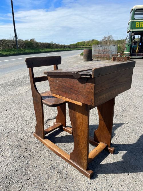 vintage elm oak school desk with sliding top - CATEGORY: ANTIQUE DESKS - DATED VICTORIAN