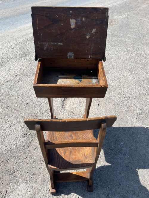 VINTAGE ELM OAK SCHOOL DESK WITH SLIDING TOP - ADDITIONAL PHOTO 3