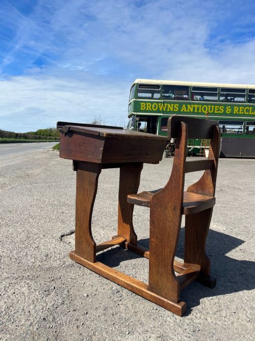 VINTAGE ELM OAK SCHOOL DESK WITH SLIDING TOP - ADDITIONAL PHOTO 6