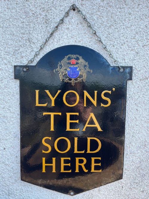 early 20th century 20s30s double sided enamel lyons' tea sold here sign - CATEGORY: ANTIQUE MISCELLANEOUS - DATED 1920