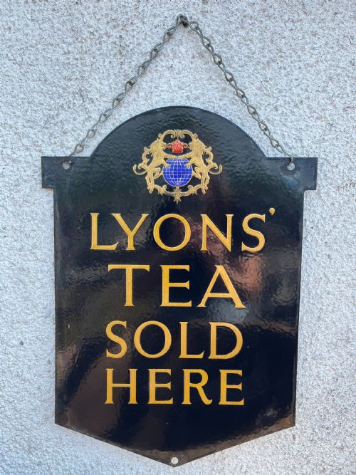 EARLY 20TH CENTURY 20S30S DOUBLE SIDED ENAMEL LYONS' TEA SOLD HERE SIGN - ADDITIONAL PHOTO 1
