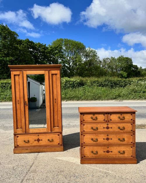 a good aesthetic movement painted ash oak 2 piece bedroom suite manufactured by waugh sons circa 1870s c333 - CATEGORY: ANTIQUE FURNITURE - DATED VICTORIAN