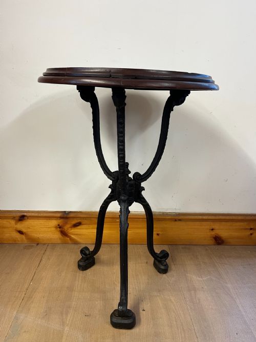 VICTORIAN CAST IRON TABLE WITH ORIGINAL MAHOGANY TOP - ADDITIONAL PHOTO 1