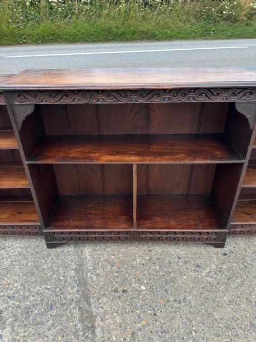 VICTORIAN DWARF BREAKFRONT OAK BOOKCASE - ADDITIONAL PHOTO 6