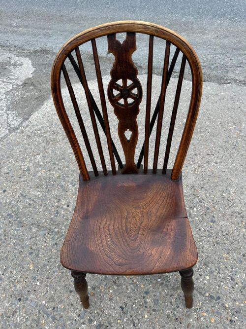 HARLEQUIN SET OF 4 19TH CENTURY ELM WHEELBACK CHAIRS - ADDITIONAL PHOTO 6
