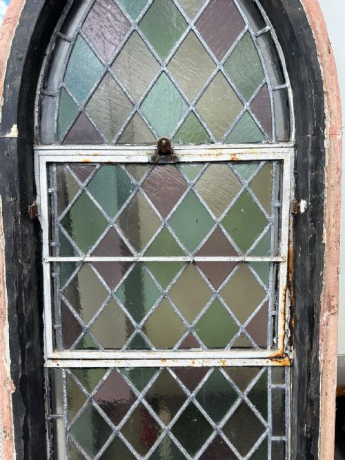 VICTORIAN ARCH TOP CHURCH WINDOW WITH DIAMOND PANES - ADDITIONAL PHOTO 1