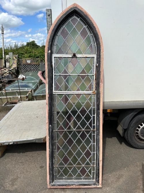 VICTORIAN ARCH TOP CHURCH WINDOW WITH DIAMOND PANES - ADDITIONAL PHOTO 4