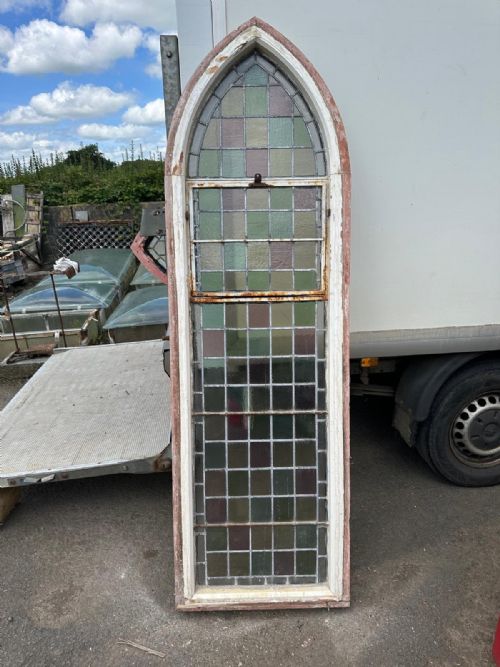 VICTORIAN ARCH TOP CHURCH WINDOW WITH SQUARE PANES - ADDITIONAL PHOTO 2