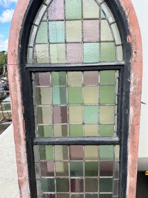 VICTORIAN ARCH TOP CHURCH WINDOW WITH SQUARE PANES - ADDITIONAL PHOTO 12