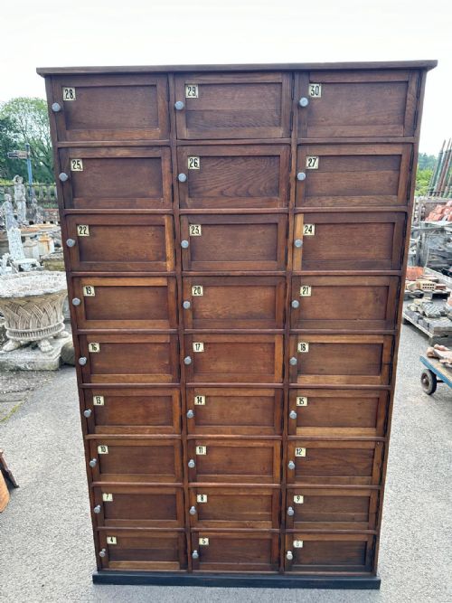 1920s oak lockers with 27 compartments - CATEGORY: ANTIQUE CUPBOARDS - DATED 1920
