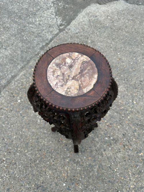 19TH CENTURY CHINESE CARVED STAND WITH MARBLE TOP - ADDITIONAL PHOTO 4