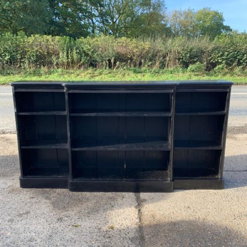 victorian ebonised breakfront bookcase - CATEGORY: ANTIQUE BOOKCASES - DATED VICTORIAN