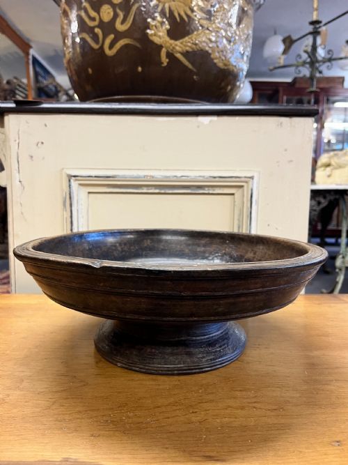 probably 18th century turned fruitwood bowl with an integral stand - CATEGORY: ANTIQUE MISCELLANEOUS - DATED 18TH CENTURY
