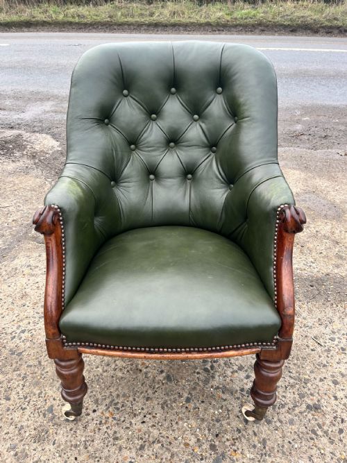 victorian button back leather armchair - CATEGORY: ANTIQUE CHAIRS - DATED VICTORIAN