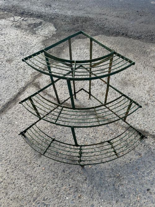 CIRCA 1900 SLATTED IRON RIVETED CORNER PLANT STAND - ADDITIONAL PHOTO 1