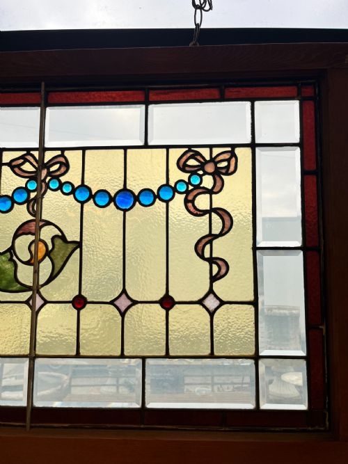 VICTORIAN LEAD LIGHT PANEL IN ASSOCIATED FRAME - ADDITIONAL PHOTO 2