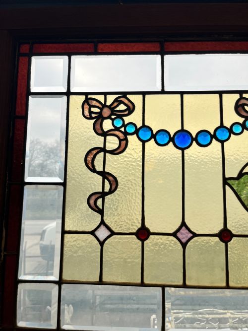 VICTORIAN LEAD LIGHT PANEL IN ASSOCIATED FRAME - ADDITIONAL PHOTO 3