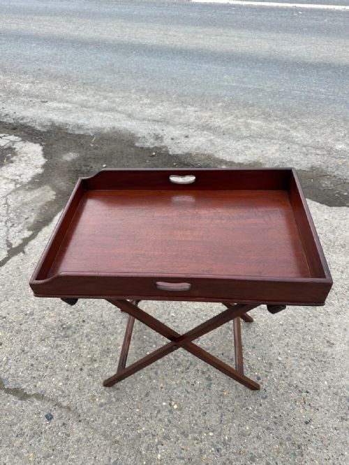 VICTORIAN MAHOGANY BUTLER'S TRAY WITH ORIGINAL FOLDING STAND - ADDITIONAL PHOTO 1