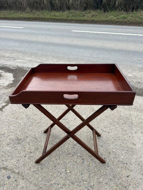 VICTORIAN MAHOGANY BUTLER'S TRAY WITH ORIGINAL FOLDING STAND - ADDITIONAL PHOTO 2