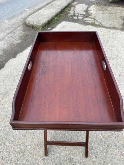 VICTORIAN MAHOGANY BUTLER'S TRAY WITH ORIGINAL FOLDING STAND - ADDITIONAL PHOTO 5