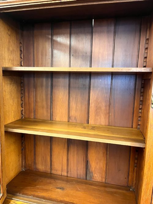 CIRCA 1900 OAK 4 DOOR GLAZED CUPBOARD BOOKCASE MADE BY JAMES D BENNET OF GLASGOW - ADDITIONAL PHOTO 1