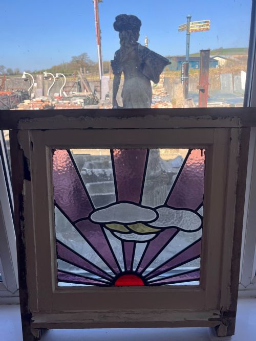 A BEAUTIFUL DECO SUNBURST STAINED GLASS PANEL CLARICE CLIFF STYLE - ADDITIONAL PHOTO 3