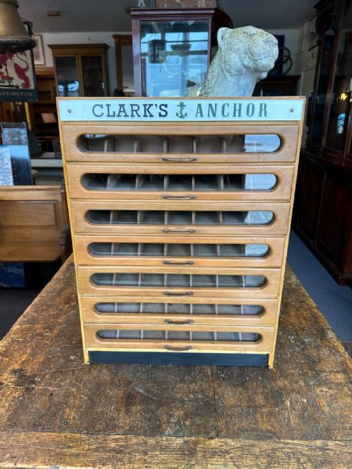 clark's anchor cotton reel spool haberdashery shop display drawers - CATEGORY: ANTIQUE FURNITURE - DATED 1920