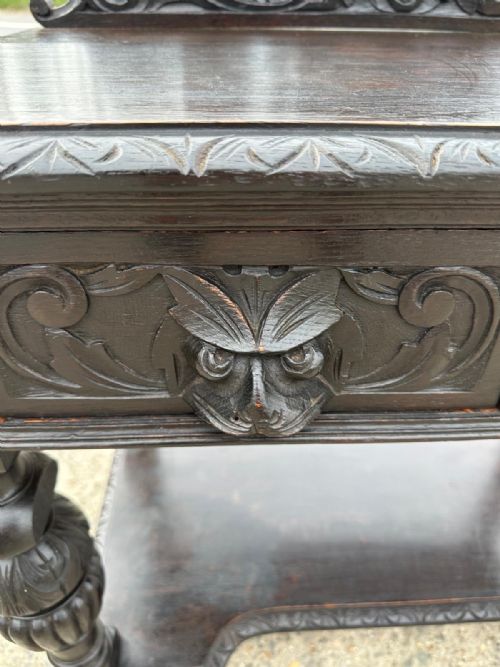 VICTORIAN OAK HALL SIDE TABLE WITH MYTHICAL BEST GREEN MAN MASK DETAIL - ADDITIONAL PHOTO 1