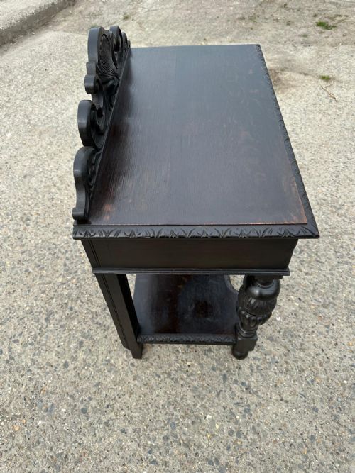 VICTORIAN OAK HALL SIDE TABLE WITH MYTHICAL BEST GREEN MAN MASK DETAIL - ADDITIONAL PHOTO 4