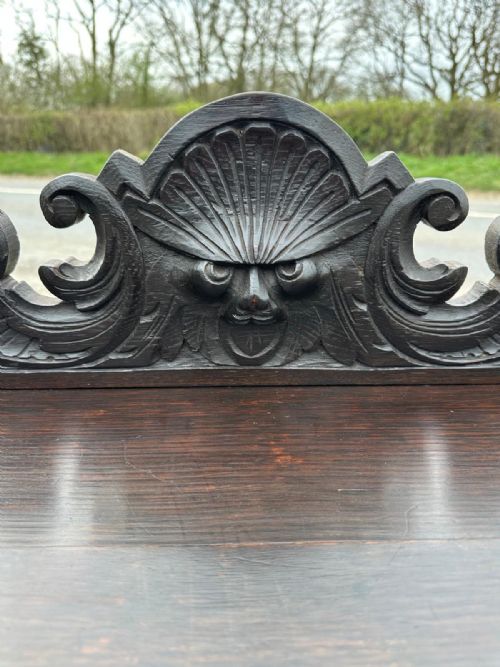 VICTORIAN OAK HALL SIDE TABLE WITH MYTHICAL BEST GREEN MAN MASK DETAIL - ADDITIONAL PHOTO 5