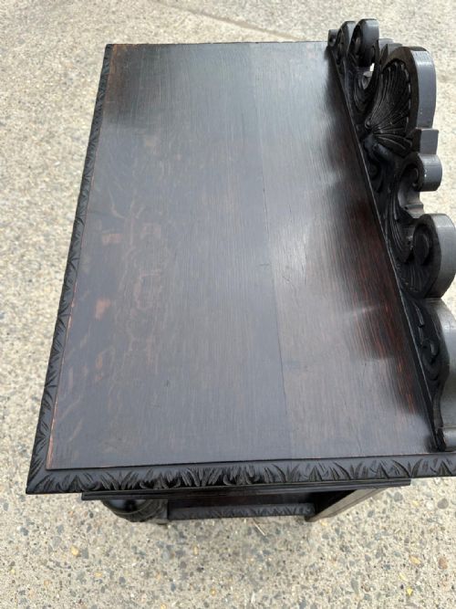 VICTORIAN OAK HALL SIDE TABLE WITH MYTHICAL BEST GREEN MAN MASK DETAIL - ADDITIONAL PHOTO 7
