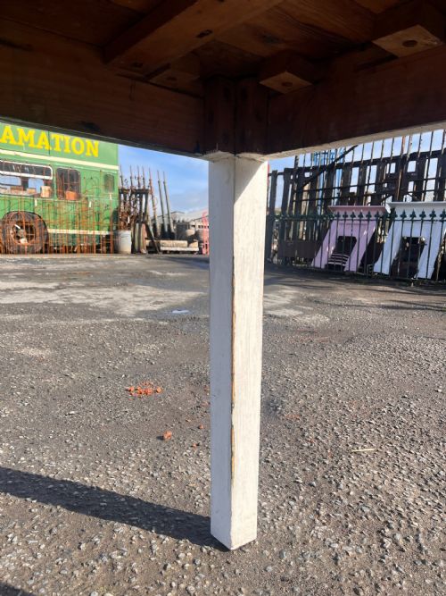 CIRCA 1900 PINE TABLE WITH LAYERS OF OLD PAINT - ADDITIONAL PHOTO 2
