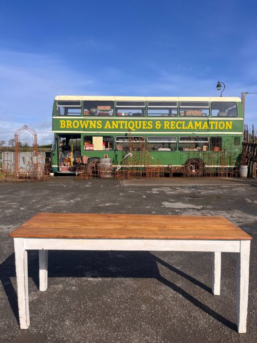 CIRCA 1900 PINE TABLE WITH LAYERS OF OLD PAINT - ADDITIONAL PHOTO 5