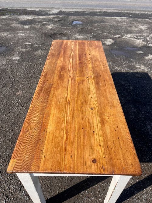 CIRCA 1900 PINE TABLE WITH LAYERS OF OLD PAINT - ADDITIONAL PHOTO 7
