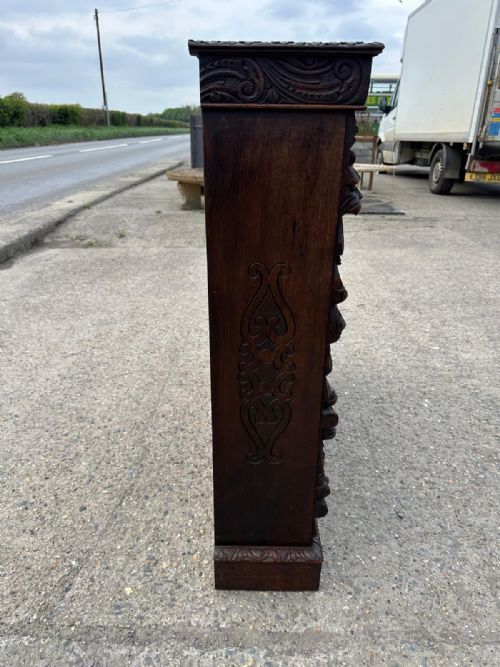 VICTORIAN CARVED OAK OPEN BOOKCASE WITH FOLIATE GREEN MAN MASK CARVINGS - ADDITIONAL PHOTO 3