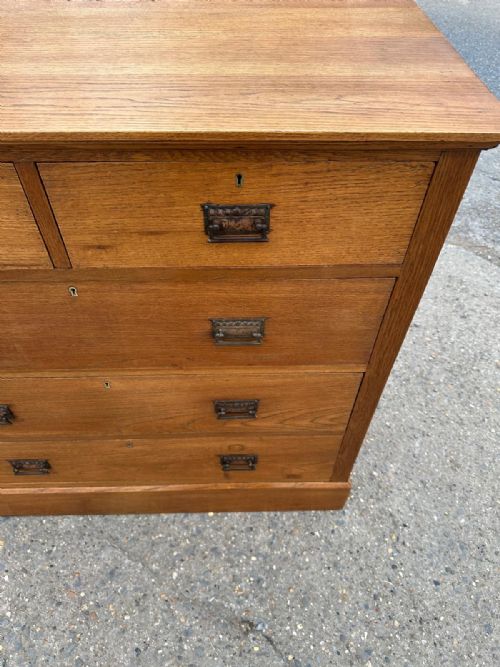 EDWARDIAN 1910 OAK 2 OVER 3 CHEST OF DRAWERS - ADDITIONAL PHOTO 6