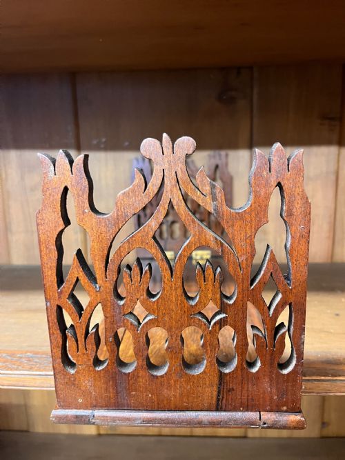 A PAIR OF VICTORIAN GOTHIC MAHOGANY SLIDING BOOKENDS - ADDITIONAL PHOTO 8