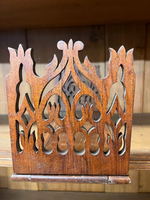 A PAIR OF VICTORIAN GOTHIC MAHOGANY SLIDING BOOKENDS - ADDITIONAL PHOTO 9