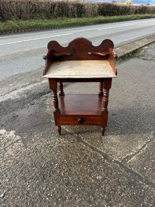 EARLY VICTORIAN PINE WASHSTAND WITH ORIGINAL GRAIN FINISH PAINTED FAUX MARBLE TOP - ADDITIONAL PHOTO 1