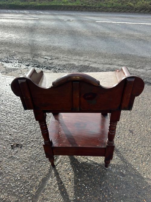 EARLY VICTORIAN PINE WASHSTAND WITH ORIGINAL GRAIN FINISH PAINTED FAUX MARBLE TOP - ADDITIONAL PHOTO 3