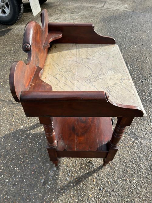 EARLY VICTORIAN PINE WASHSTAND WITH ORIGINAL GRAIN FINISH PAINTED FAUX MARBLE TOP - ADDITIONAL PHOTO 4