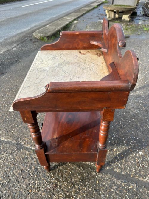 EARLY VICTORIAN PINE WASHSTAND WITH ORIGINAL GRAIN FINISH PAINTED FAUX MARBLE TOP - ADDITIONAL PHOTO 5
