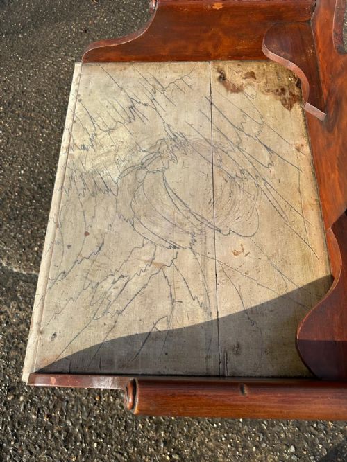 EARLY VICTORIAN PINE WASHSTAND WITH ORIGINAL GRAIN FINISH PAINTED FAUX MARBLE TOP - ADDITIONAL PHOTO 6