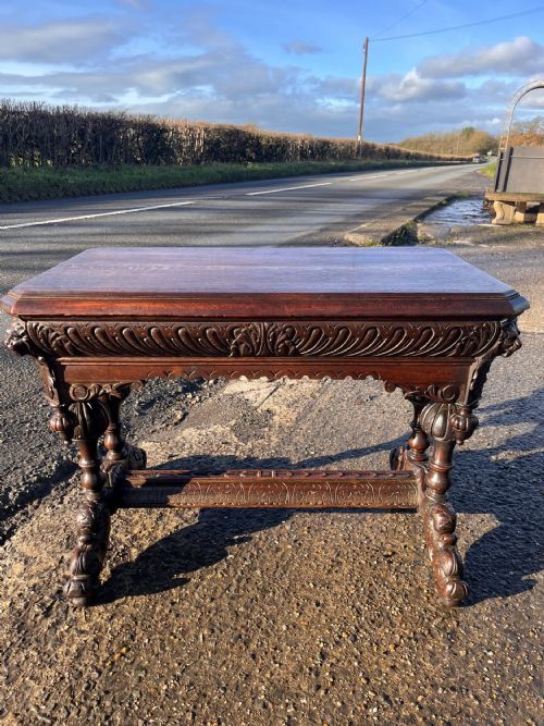 VICTORIAN CARVED OAK CENTRE HALL TABLE - ADDITIONAL PHOTO 3