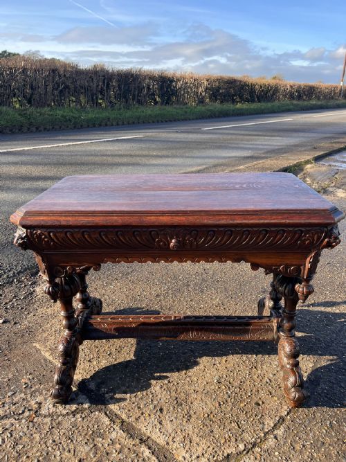 VICTORIAN CARVED OAK CENTRE HALL TABLE - ADDITIONAL PHOTO 9