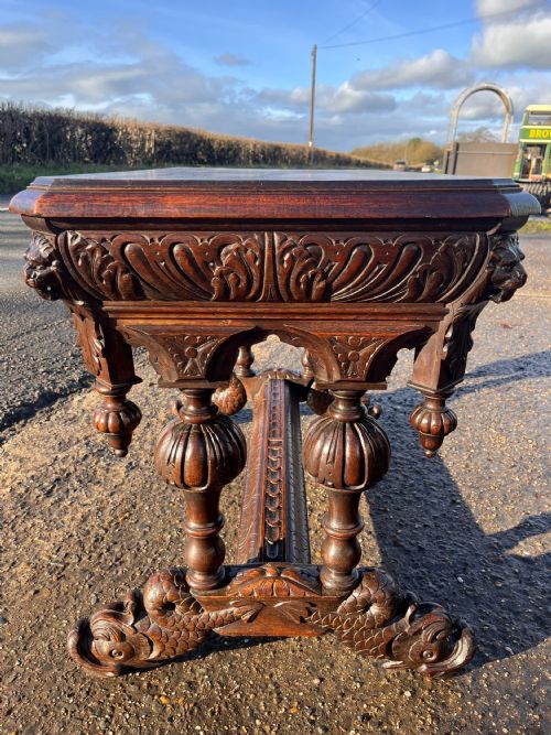 VICTORIAN CARVED OAK CENTRE HALL TABLE - ADDITIONAL PHOTO 4