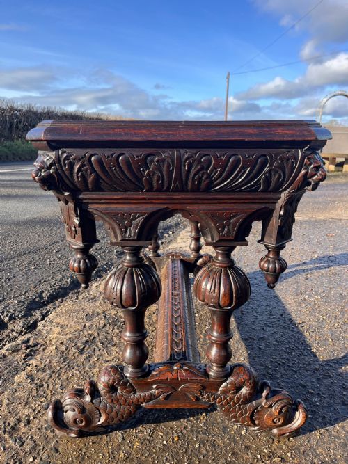 VICTORIAN CARVED OAK CENTRE HALL TABLE - ADDITIONAL PHOTO 8