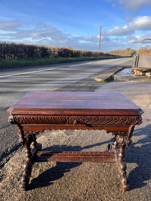 VICTORIAN CARVED OAK CENTRE HALL TABLE - ADDITIONAL PHOTO 10